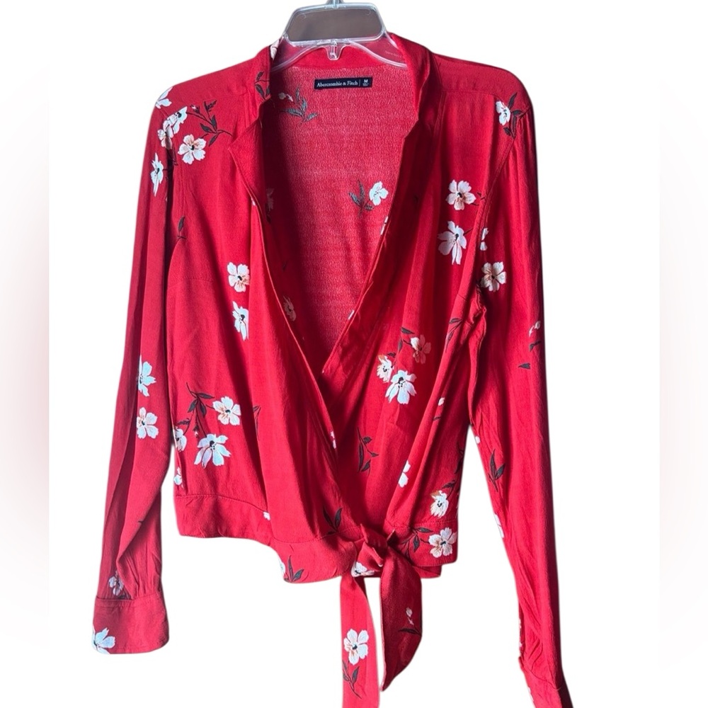 Abercrombie & Fitch Red Floral Tie-Front Blouse